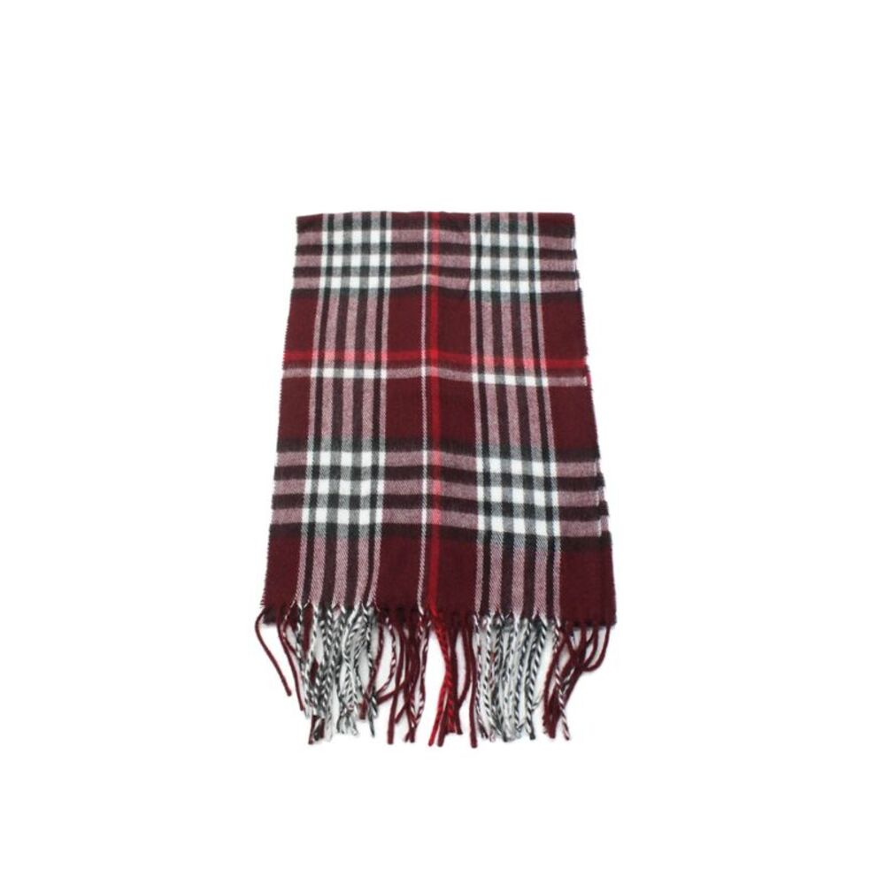 Geoffrey Beene Mens Plaid Fringe Trim Scarf Burgundy Red White